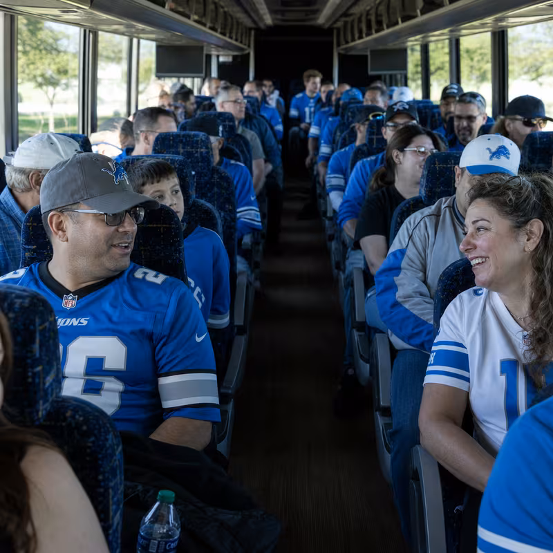 Passenger seating aboard a Sterling Heights party bus rental