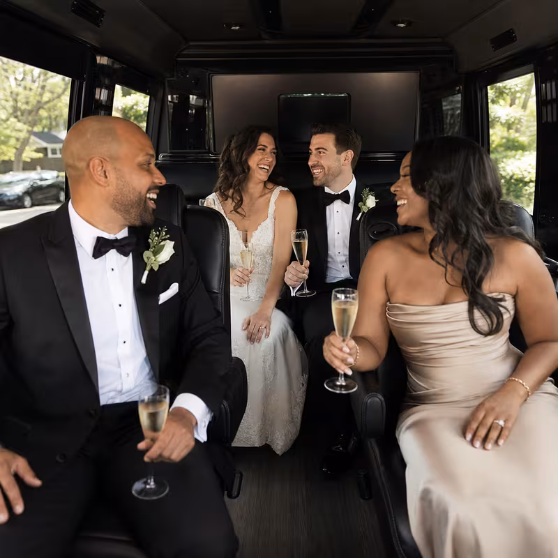 Black Mercedes Sprinter van staged for an Sterling Heights Wedding Transportation group