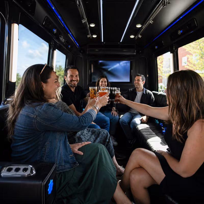 Black Mercedes Sprinter van staged for an Sterling Heights Winery & Brewery Tour Transportation group