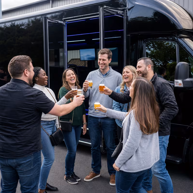 Passengers loading luggage while boarding an Sterling Heights group shuttle